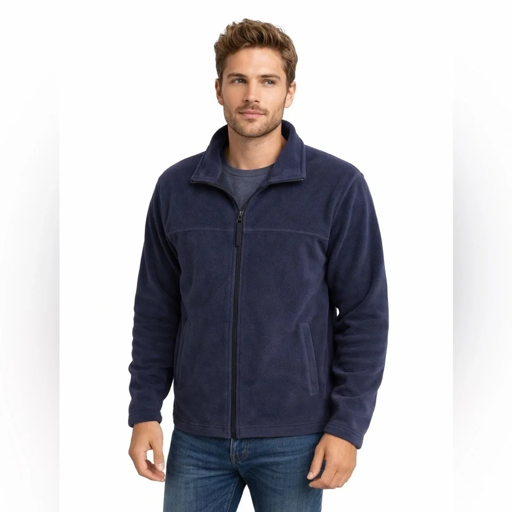 Preswick & Moore Full Zip Fleece Jacket Deep Navy Men’s Cozy Layer Size Medium